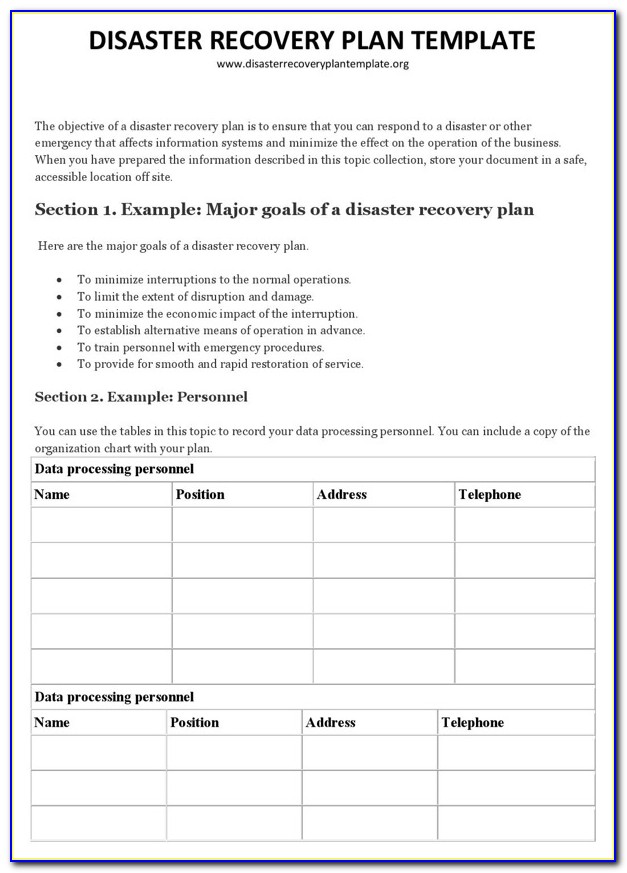 Free Disaster Recovery Plan Word Template