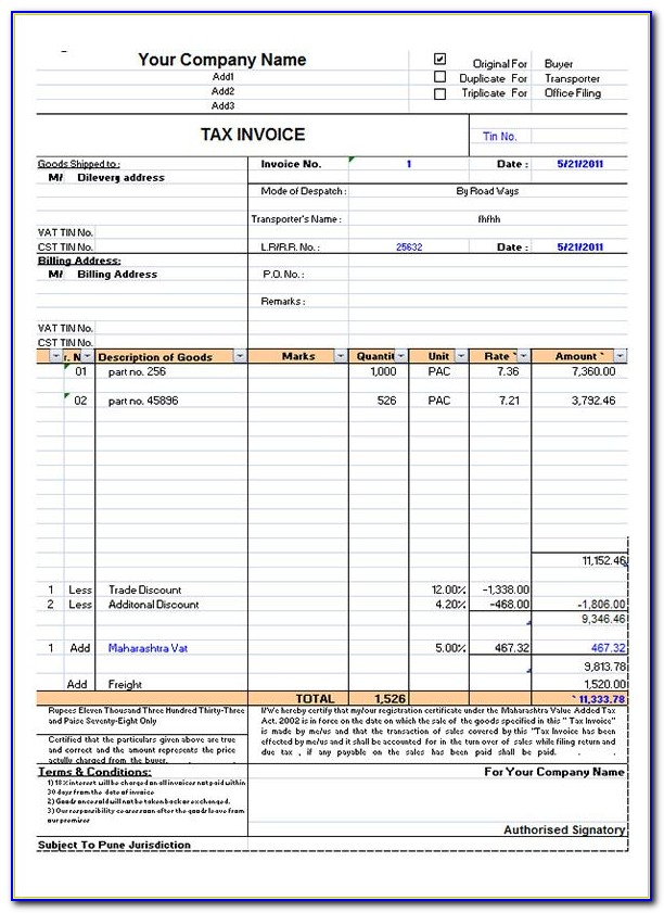Free Download Invoice Template Excel