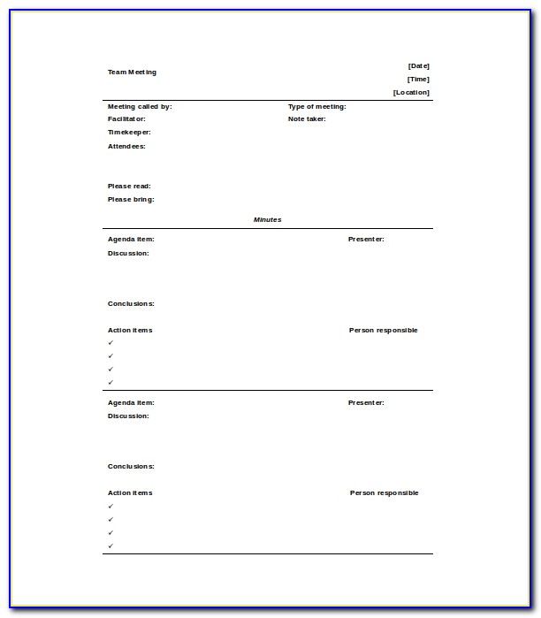 Free Download Minutes Of Meeting Template With Action Items