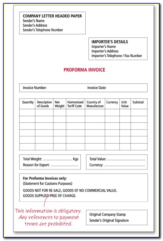 Free Download Proforma Invoice Format Word