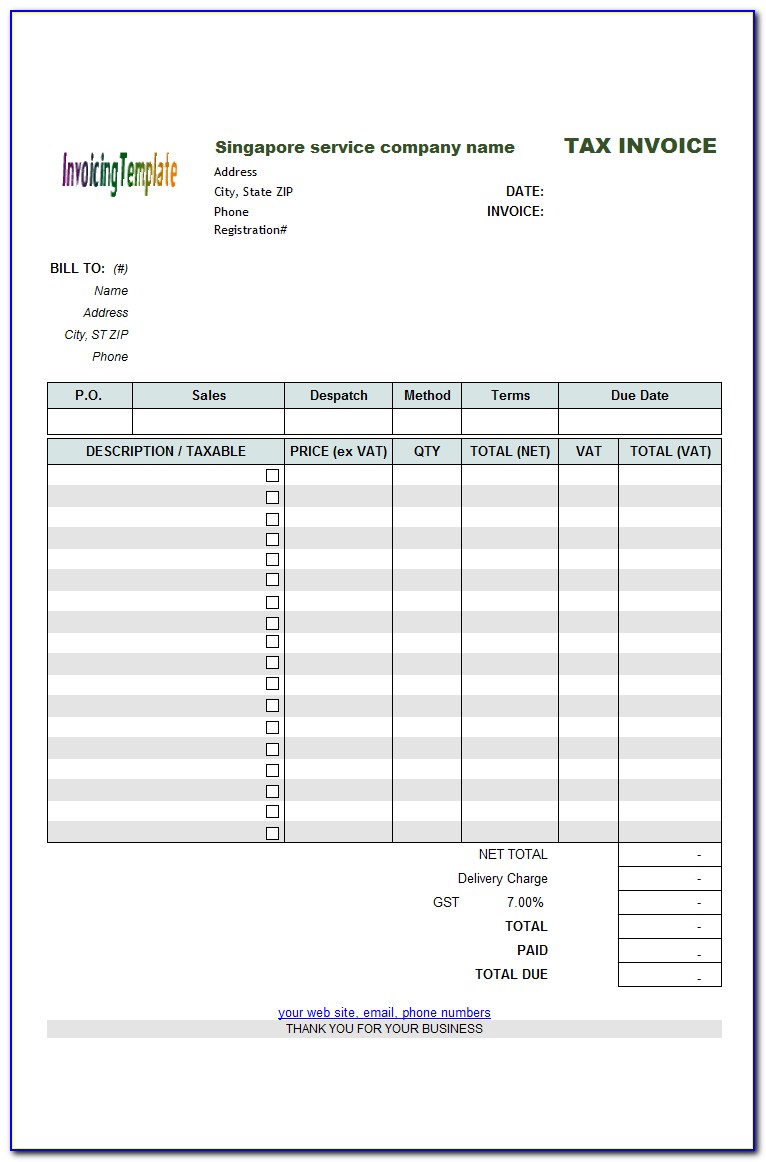 Free Downloadable Excel Invoice Template