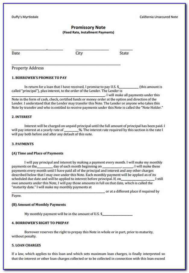 Free Downloadable Promissory Note Form