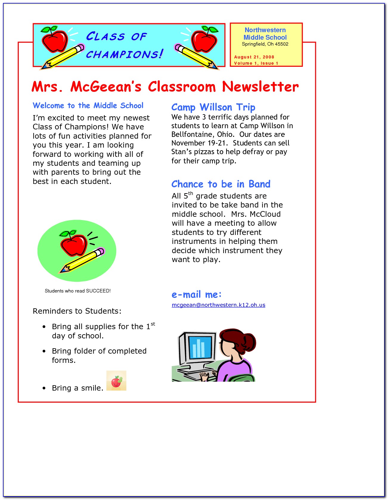 Free Elementary Classroom Newsletter Templates