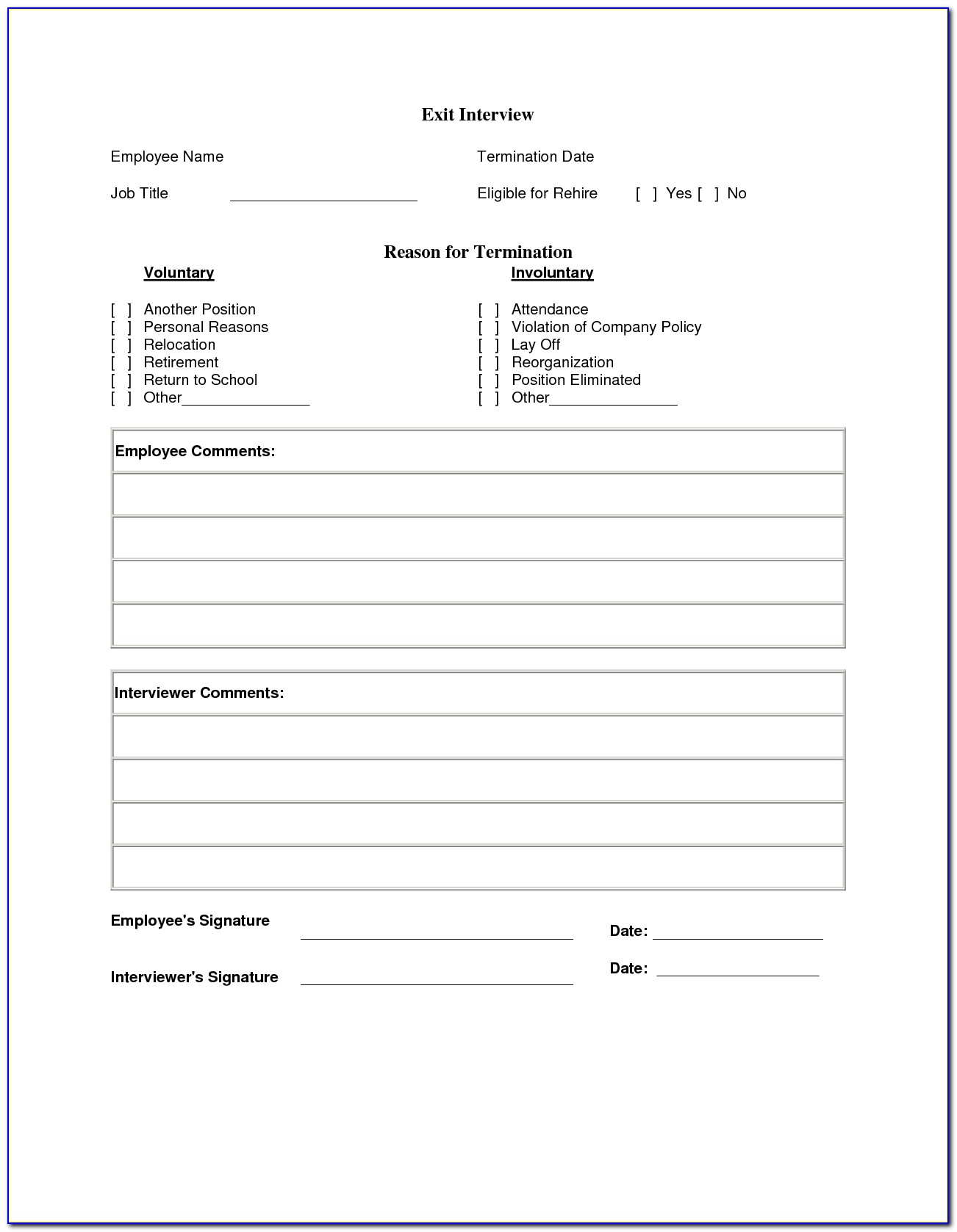 Free Employee Exit Interview Template