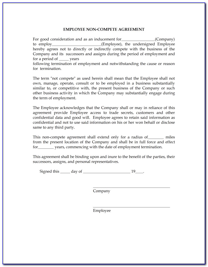 Free Employee Non Compete Agreement Template