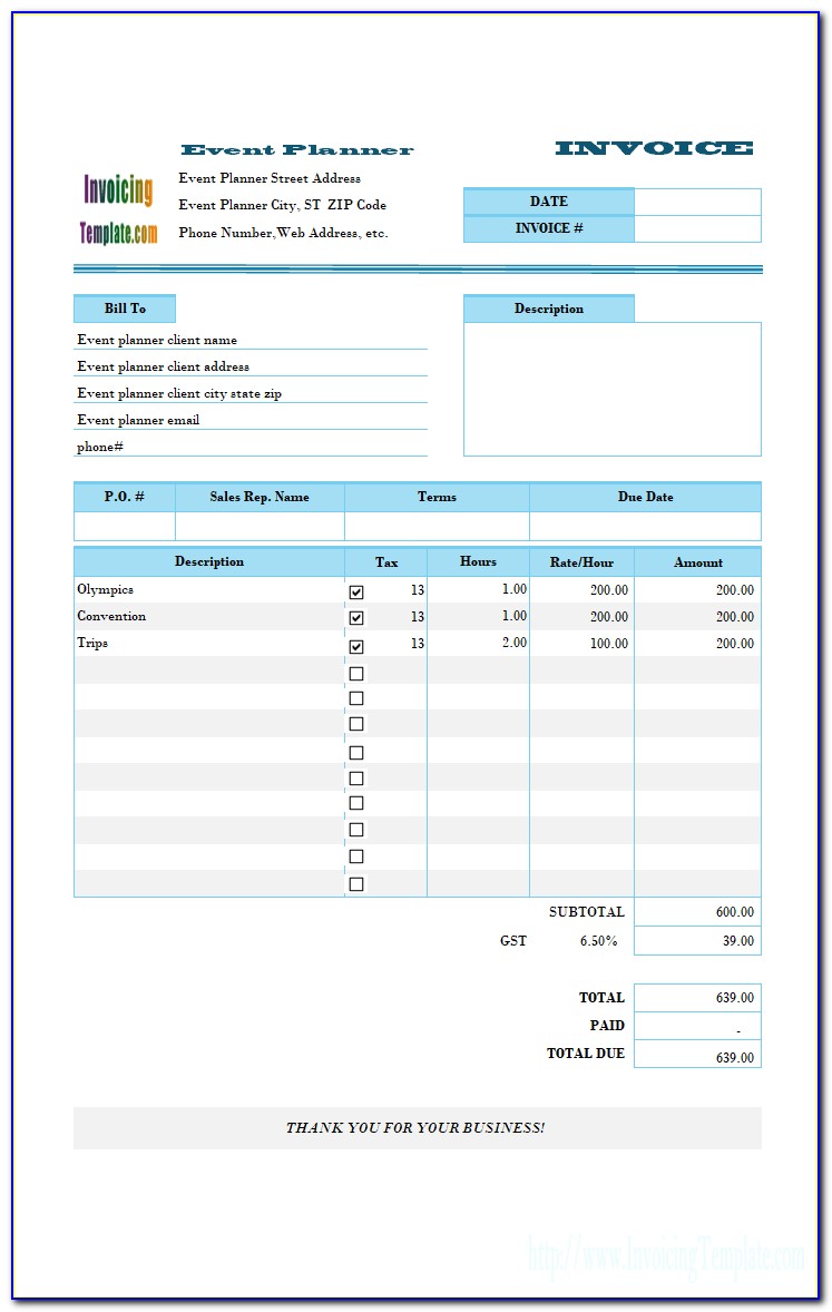 Free Event Planner Invoice Template