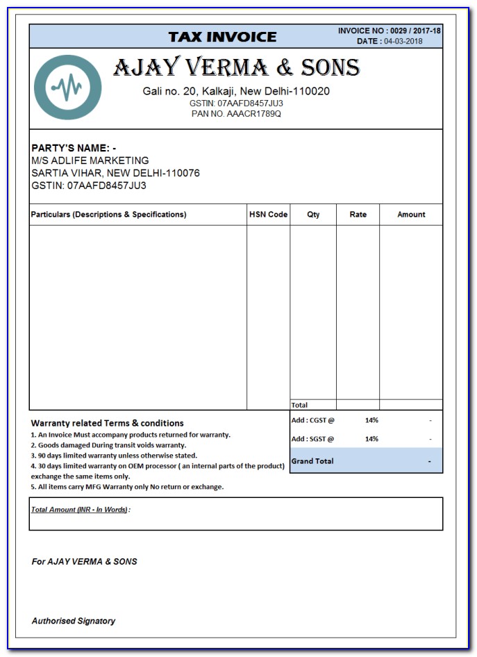 Free Excel Invoice Format Download