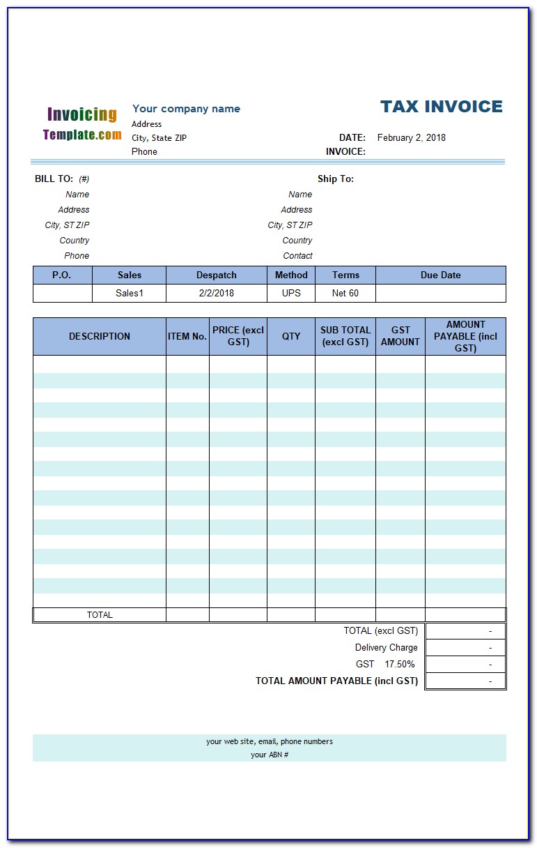 Free Excel Invoice Template Gst