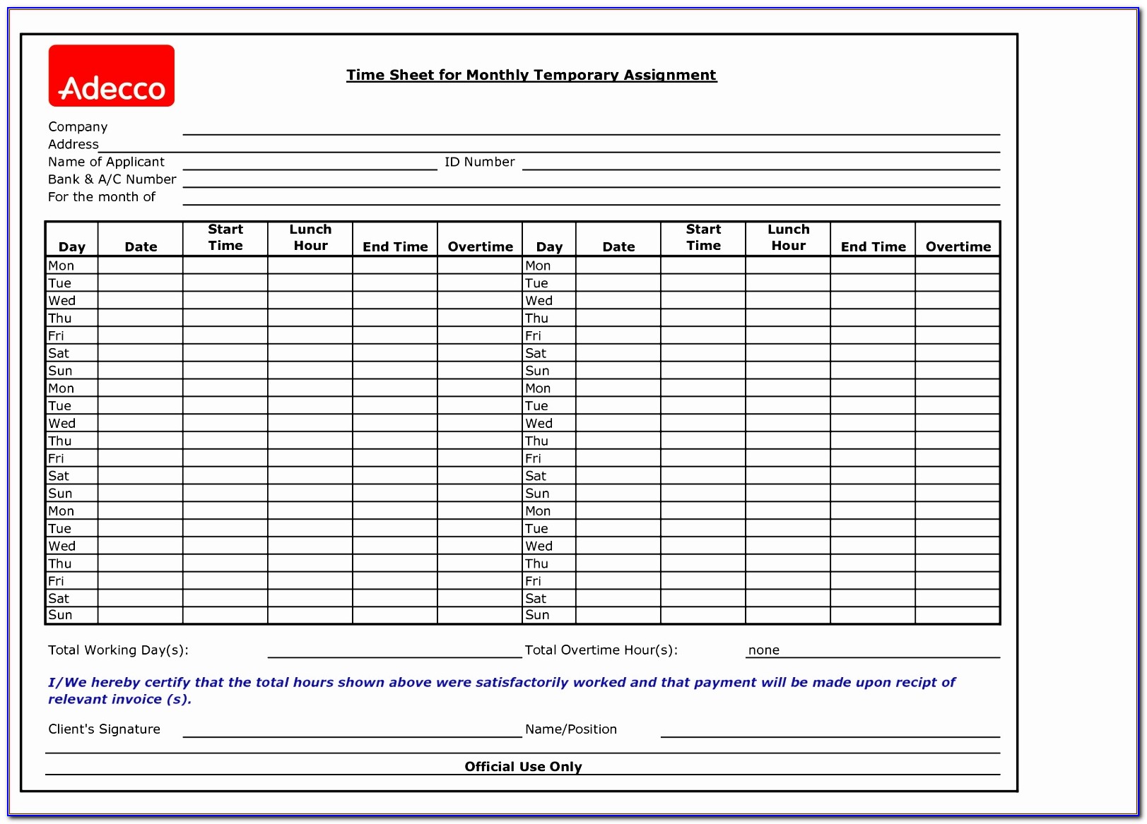 Free Excel Weekly Timesheet Templates