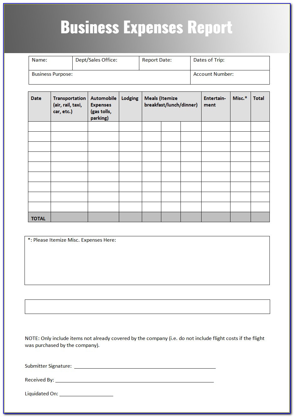 Free Expense Report Forms