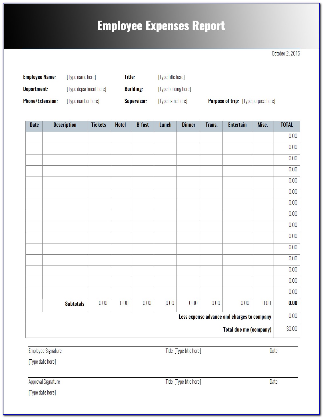Free Expense Report Template Excel