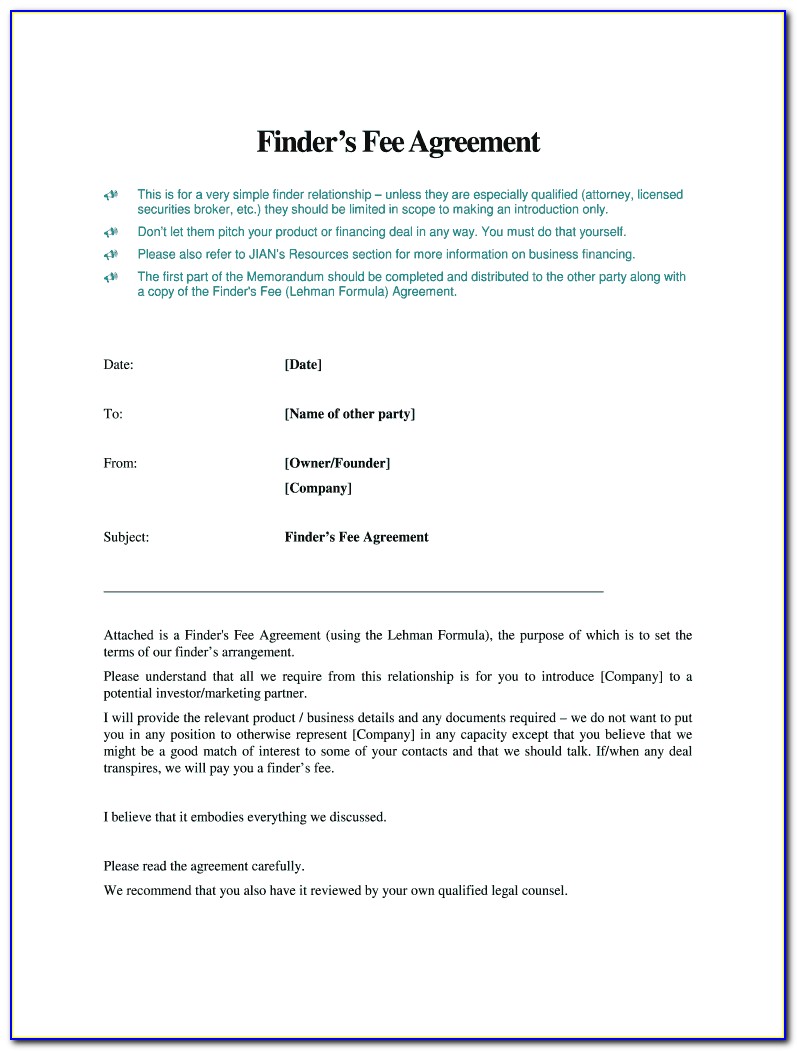 Free Finders Fee Agreement Form