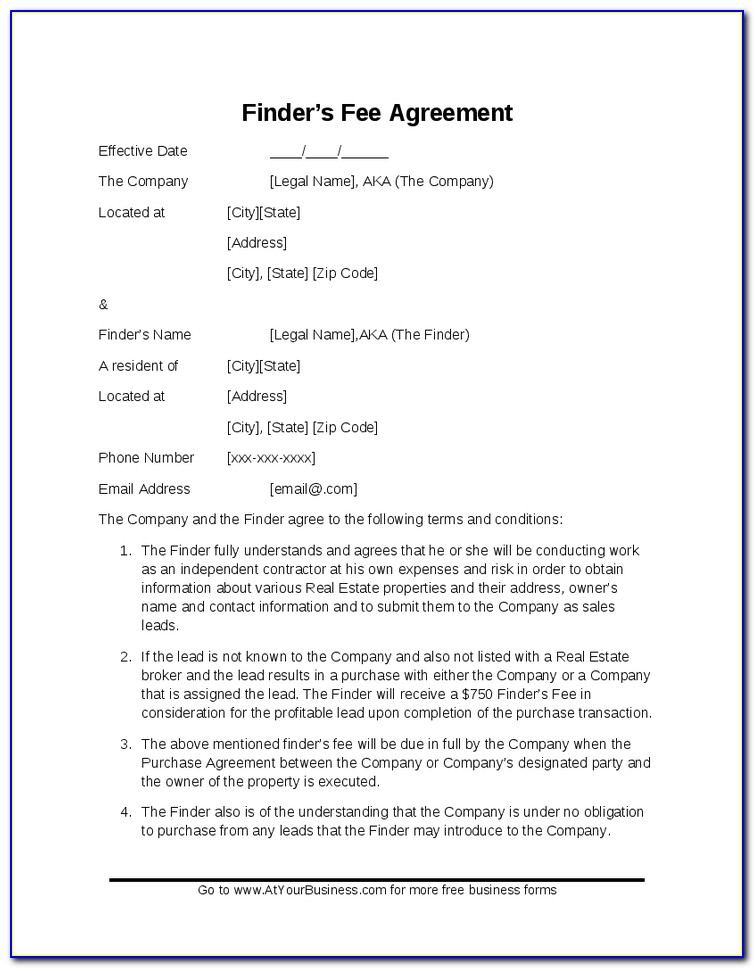 Free Finders Fee Agreement Template Uk