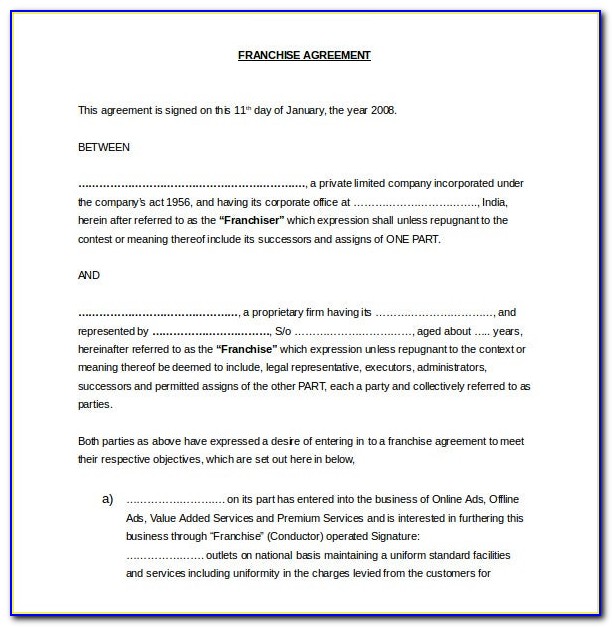 Free Franchise Agreement Template Uk