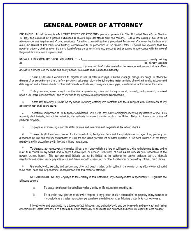 Free General Power Of Attorney Form For Kentucky