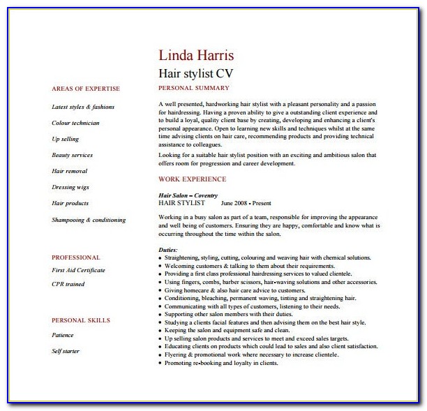 Free Hair Stylist Resume Examples