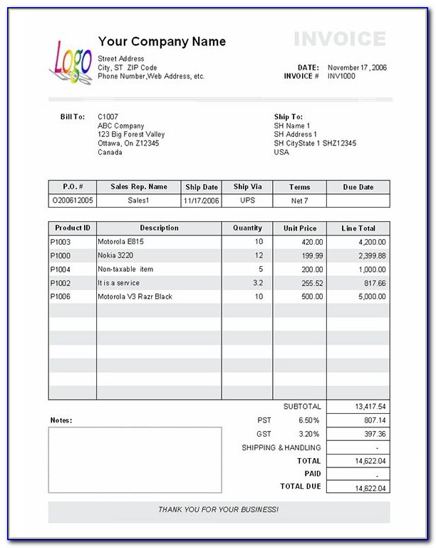 Free Invoice Blank Template