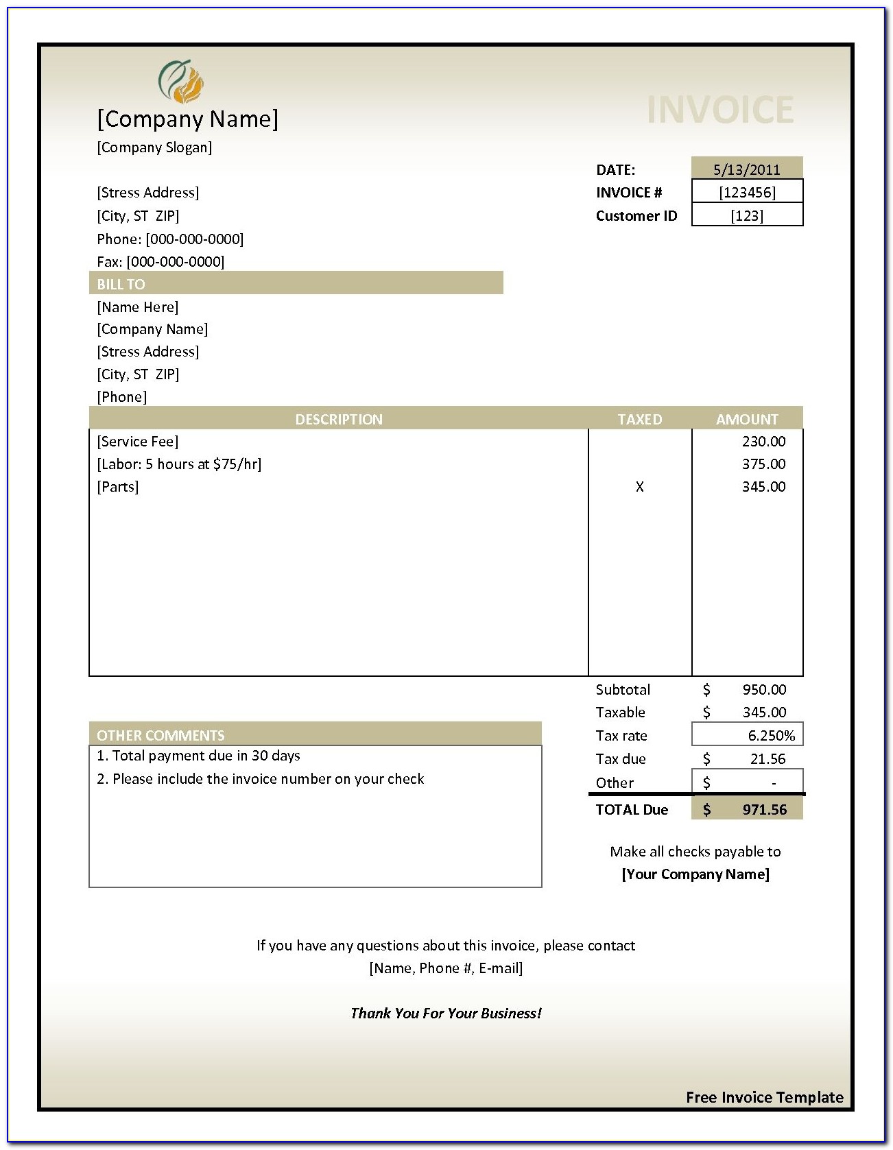 Free Invoice Template For Mac Textedit