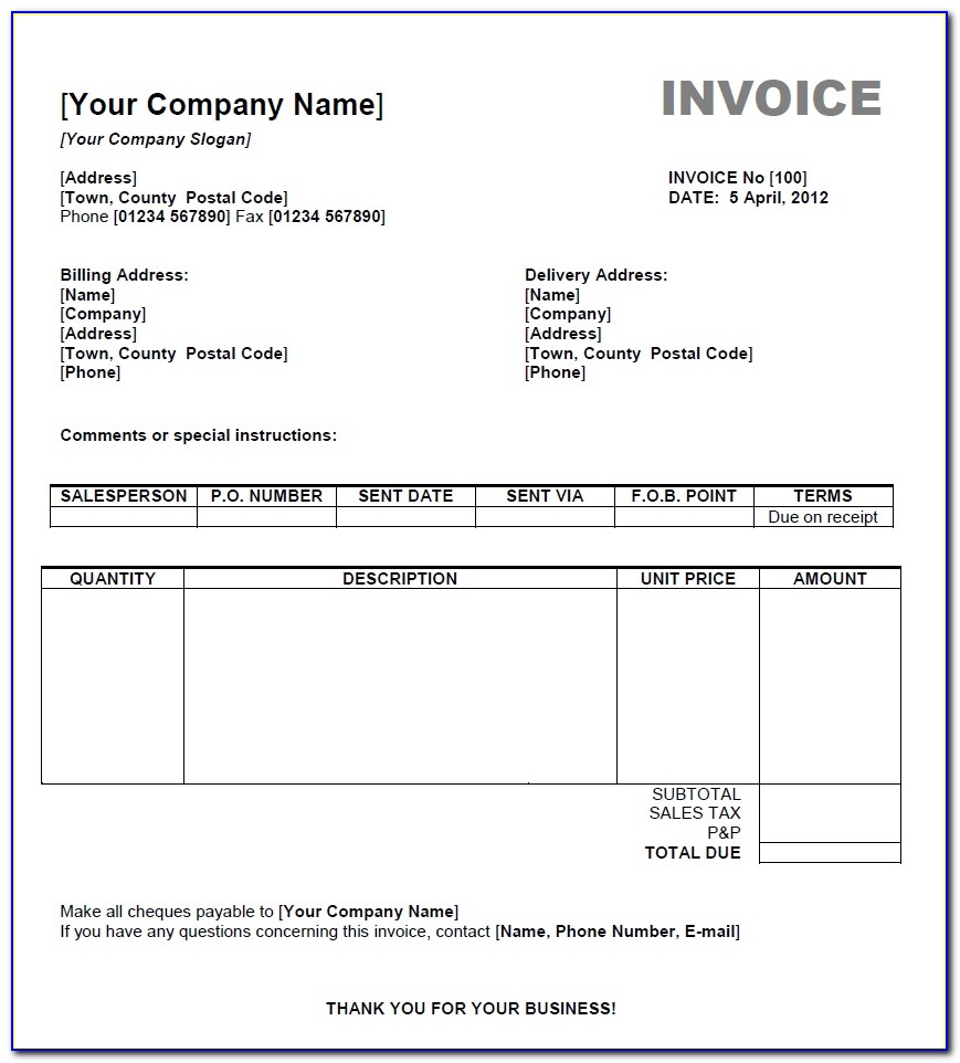Free Invoice Template Uk Openoffice