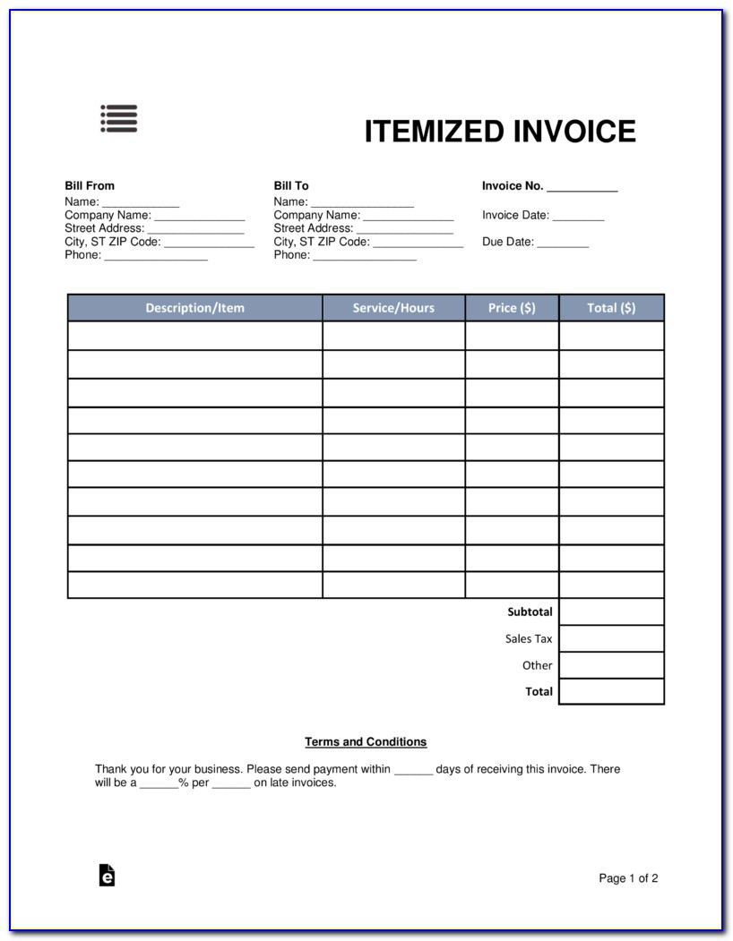 Free Itemized Invoice Template