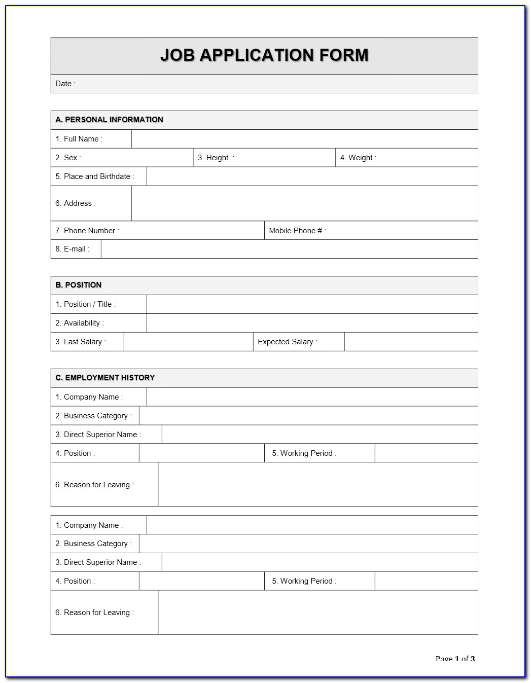 Free Job Application Template Word Document
