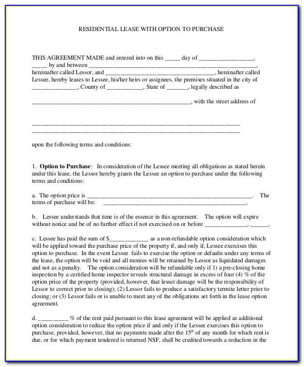 Free Lease Purchase Agreement Form