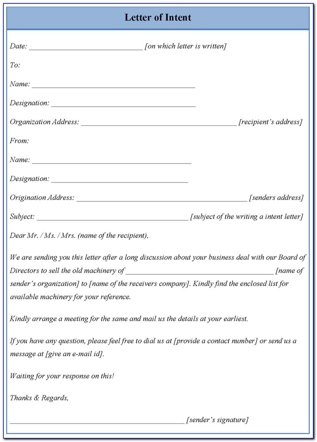 Free Letter Of Intent Sample Template