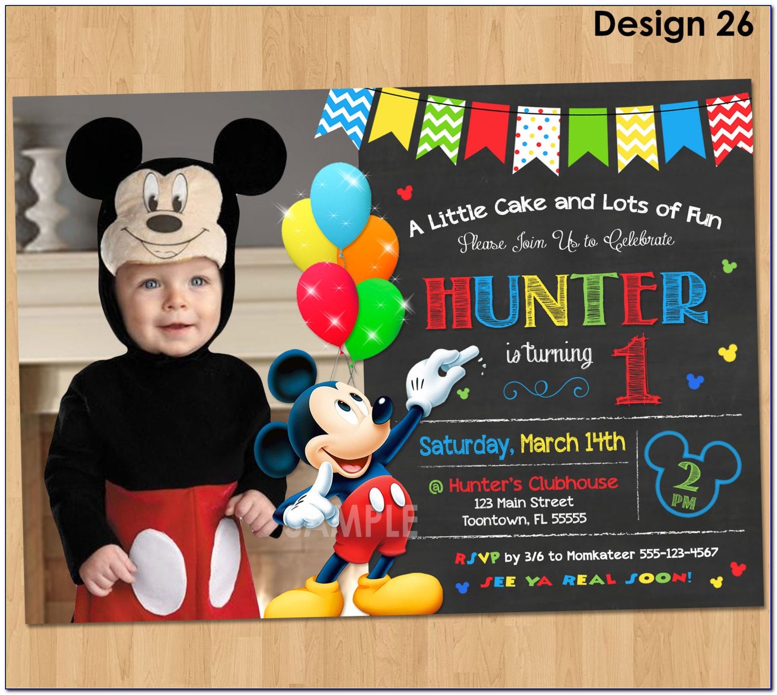 Free Mickey Mouse 1 St Birthday Invitations Template