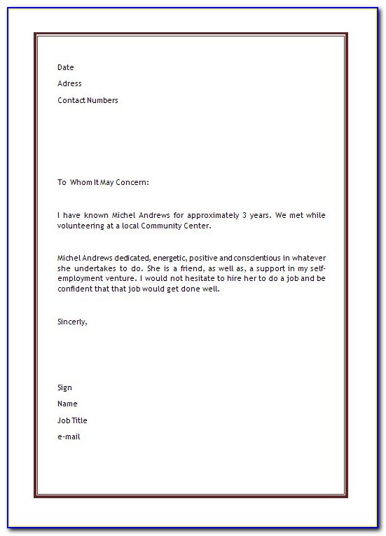 Free Microsoft Letter Of Recommendation Template