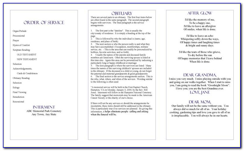 Free Microsoft Office Funeral Service Or Obituary Templates