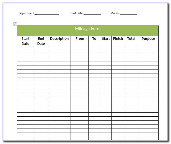Free Mileage Template Form