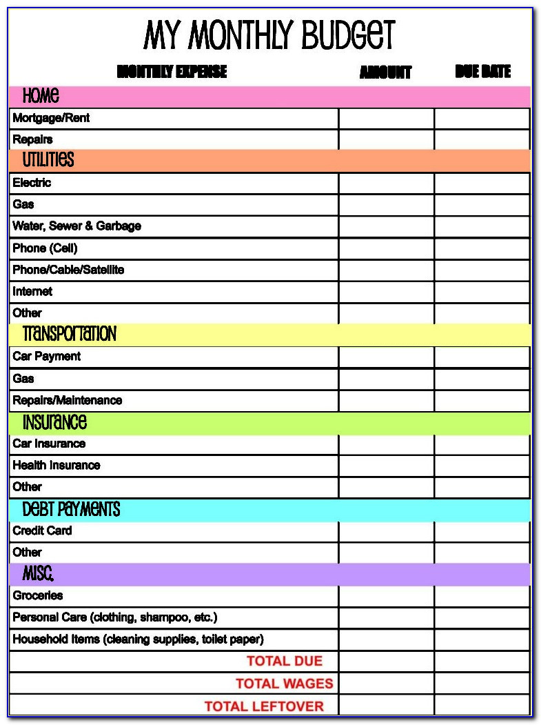 Free Monthly Budget Template Printable