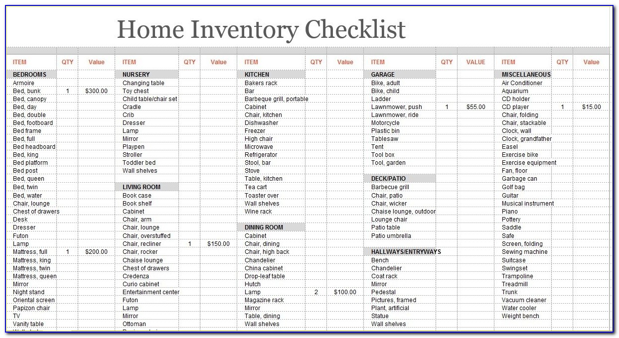 Free Moving Inventory List Template