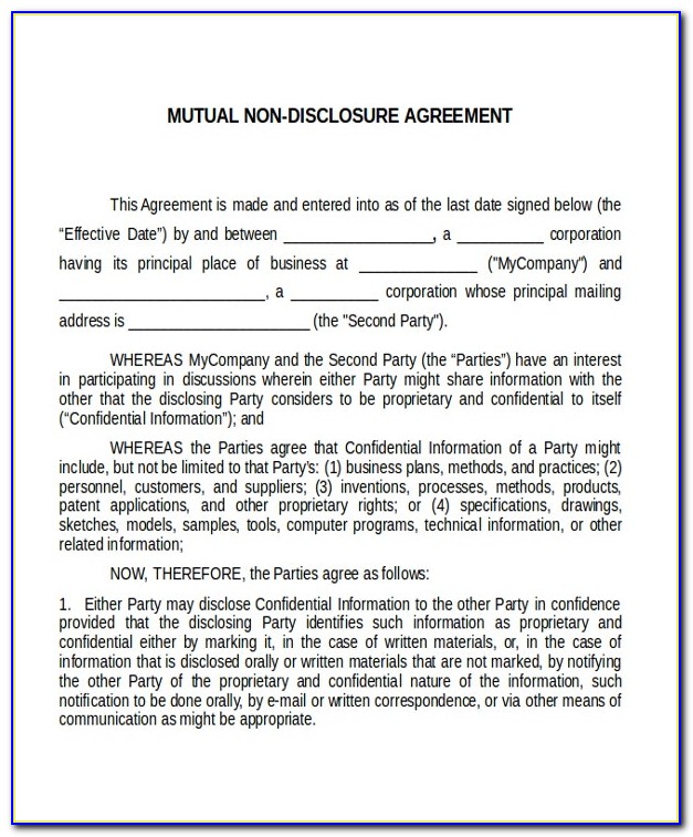 Free Mutual Non Disclosure Agreement Form