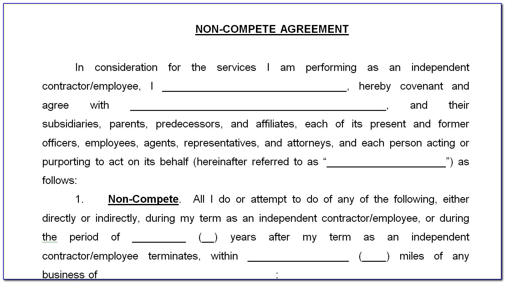 Free No Compete Clause Template