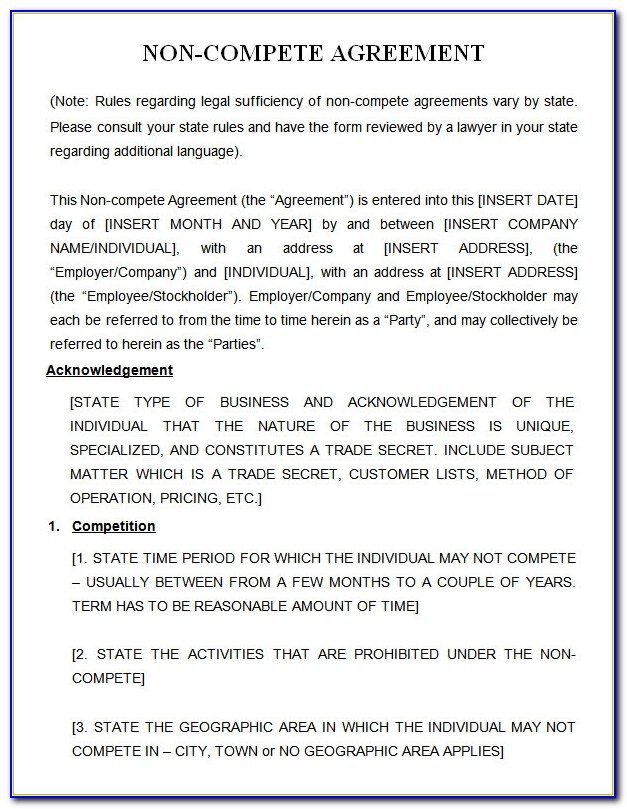 Free Non Compete Agreement Form