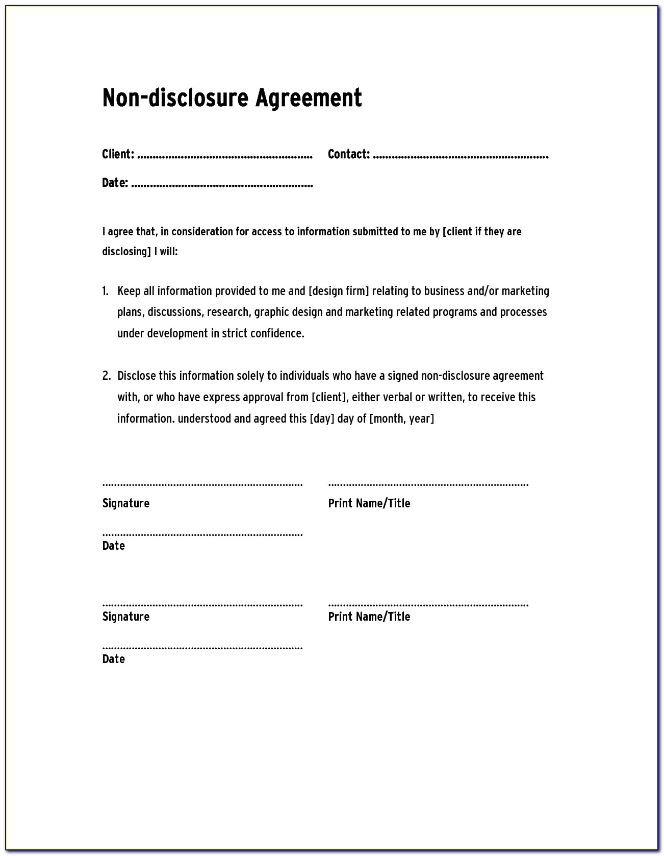 Free Non Disclosure Agreement Template Download