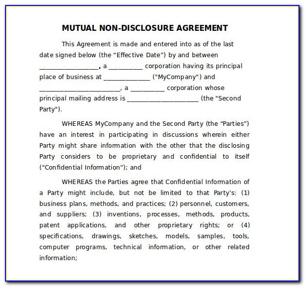 Free Non Disclosure Agreement Template Software Programmer