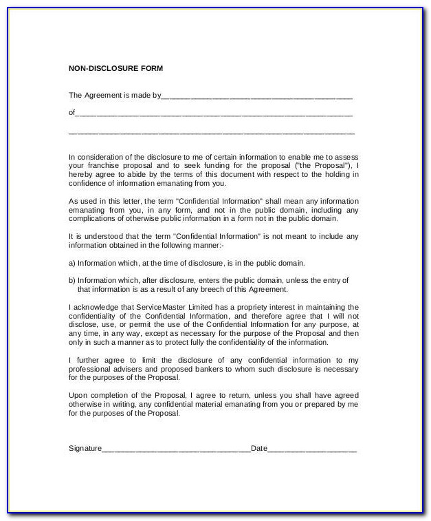 Free Non Disclosure Agreement Template