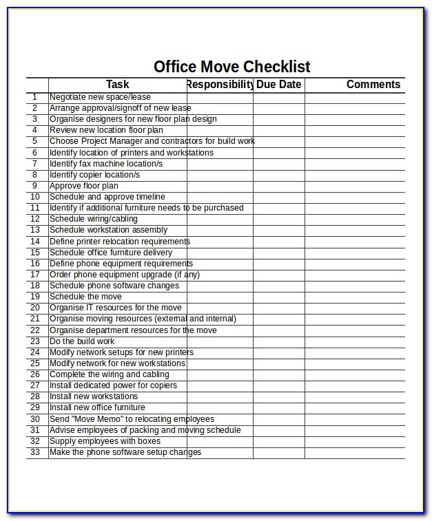 Free Office Move Checklist Template