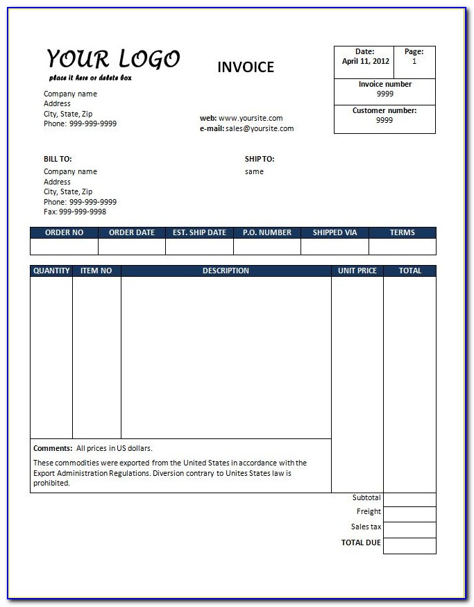 Free Online Invoice Template Excel