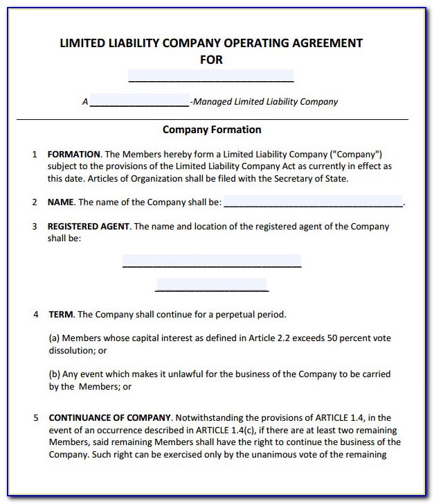 Free Operating Agreement Template Word