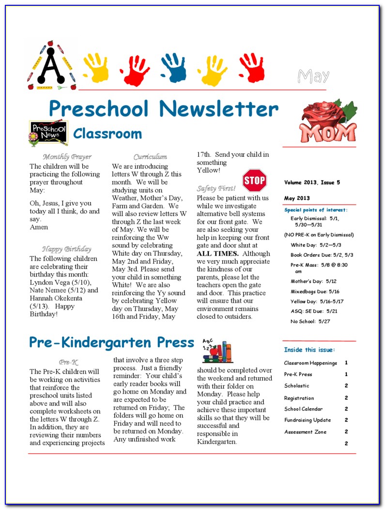 Free Preschool Fall Newsletter Template Microsoft Word