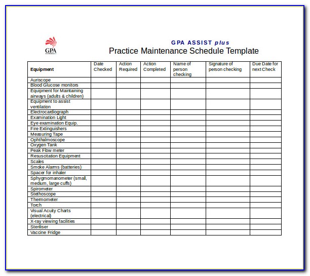 Free Preventive Maintenance Schedule Template