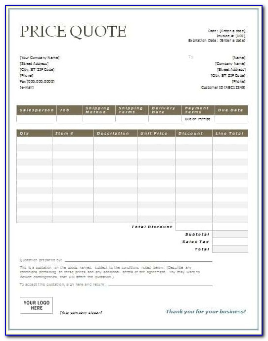 Free Price Quotation Template Doc