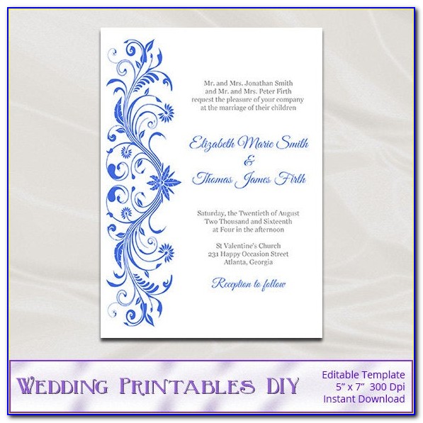 Free Printable Blank Wedding Invitation Templates Royal Blue