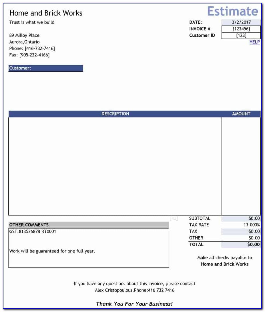 Free Printable Estimate Forms For Contractors