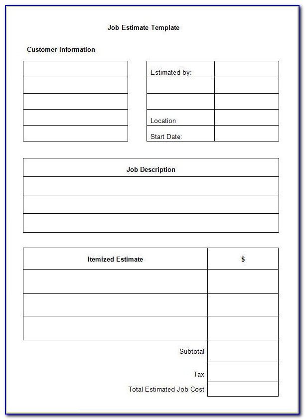 Free Printable Estimate Forms Templates