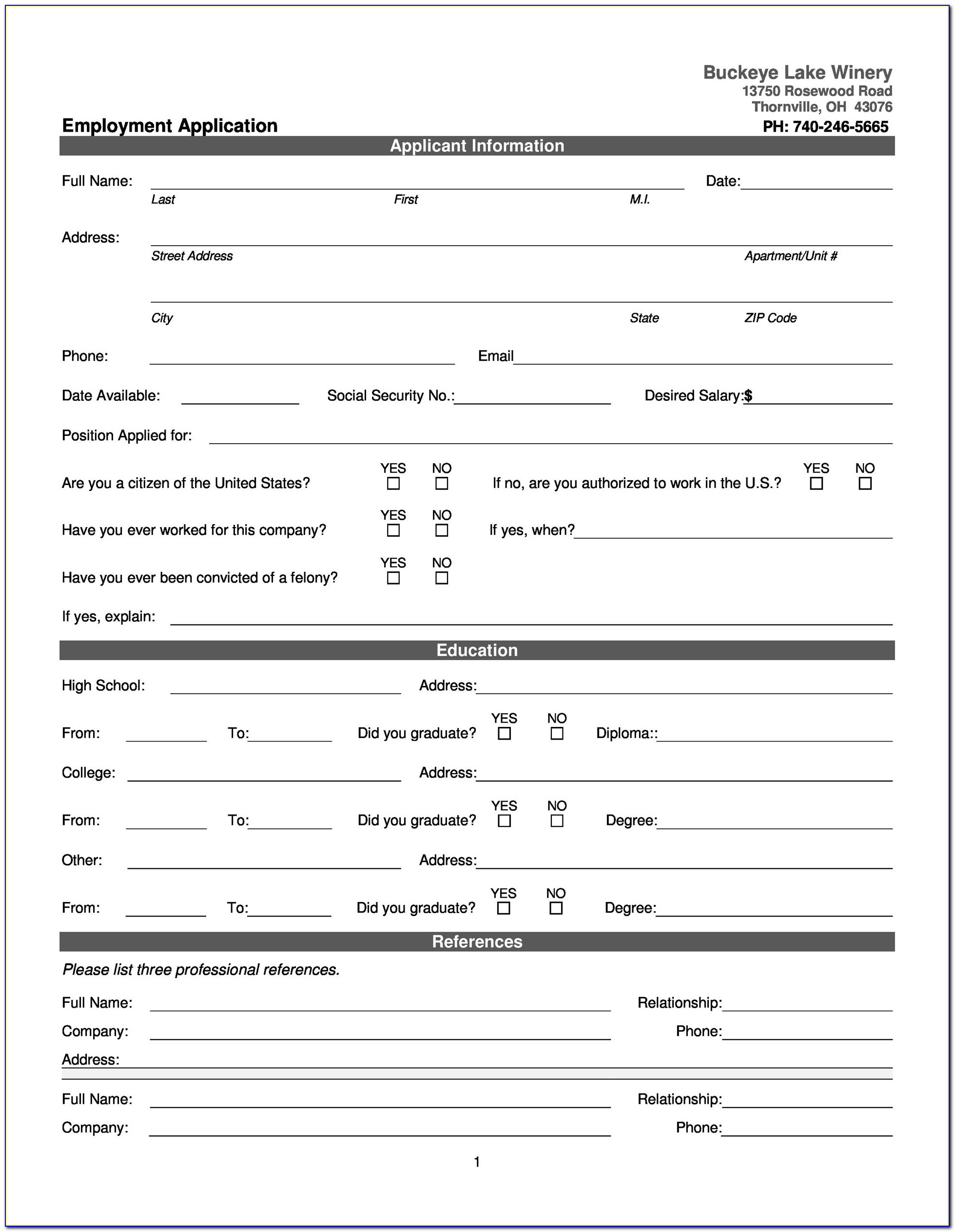 Free Printable Job Application Form Pdf