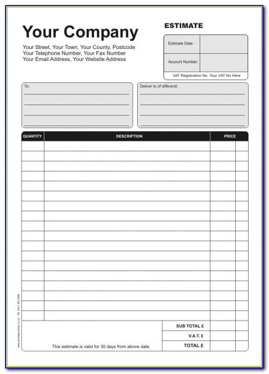 Free Printable Job Estimate Forms